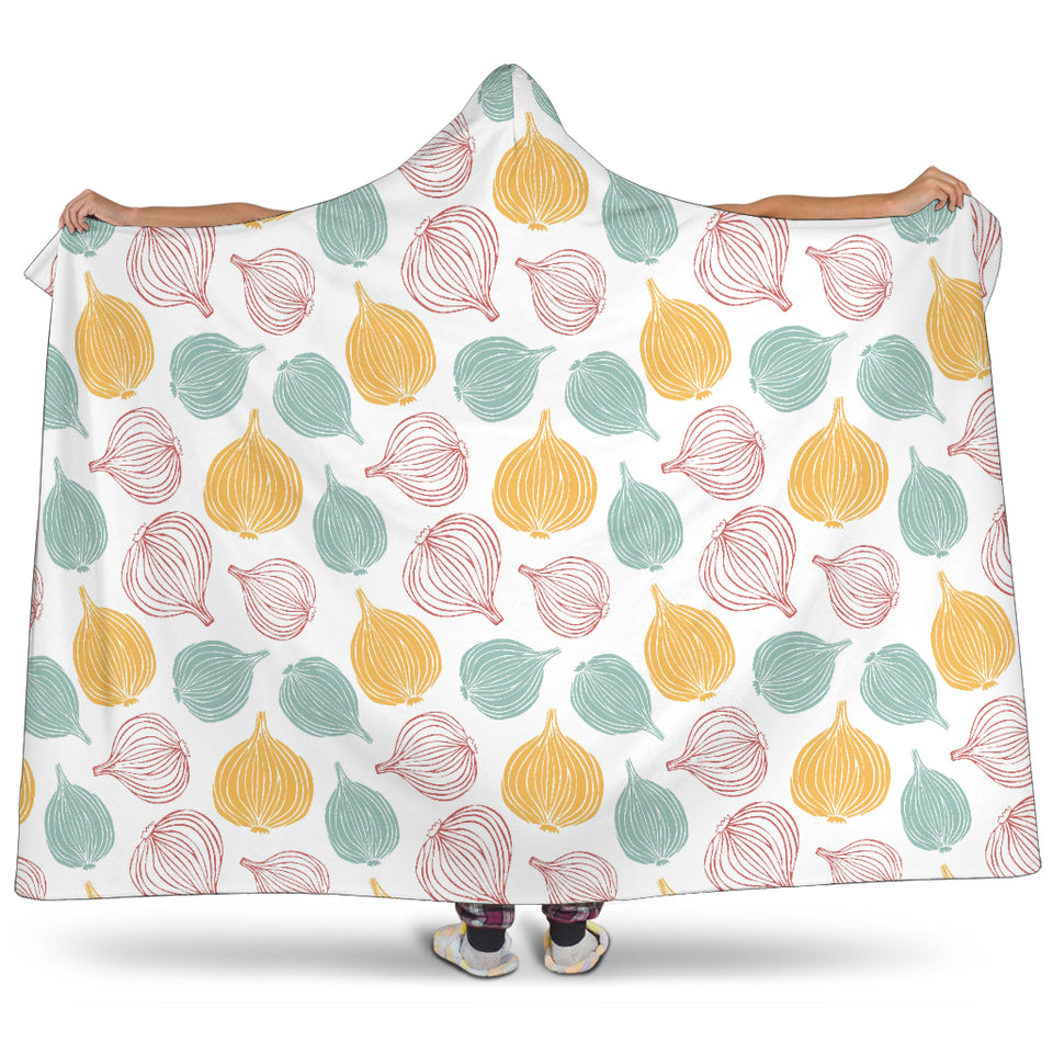 Colorful Onions White Background Hooded Blanket