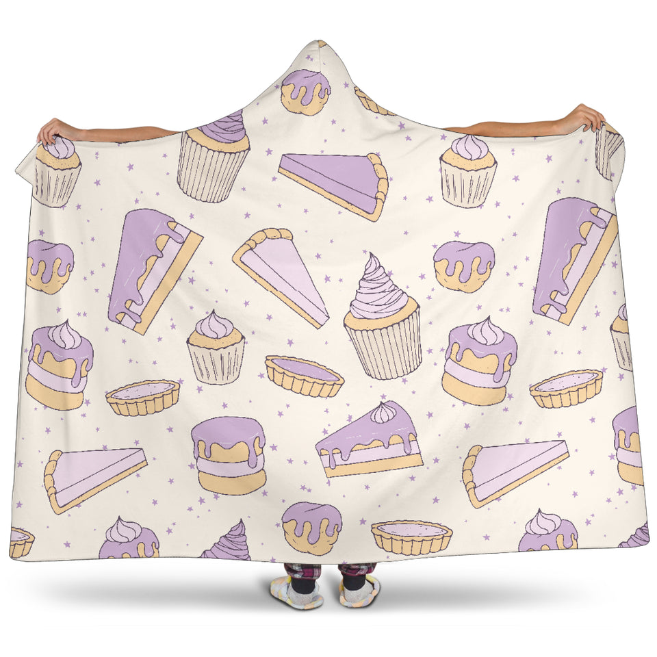 Cakes Pies Tarts Muffins And Eclairs Purple Blueberry Topping Pattern Hooded Blanket