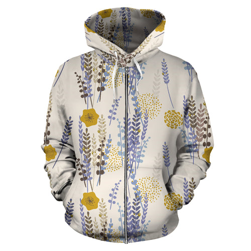 Lavender Modern Pattern Blackground Zip Up Hoodie