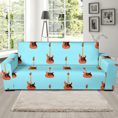 Electric Guitar Pattern Light Blue Background Sofa Slipcover
