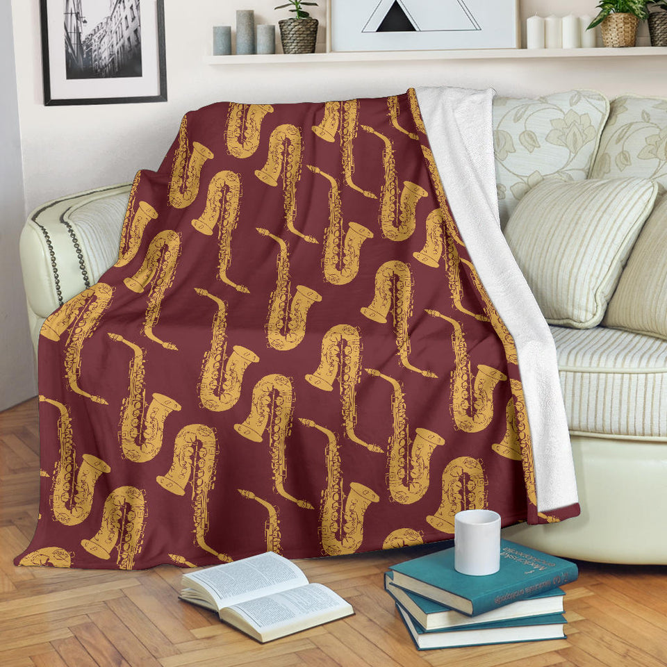 Hand Drawn Gold Saxophone Red Background  Premium Blanket