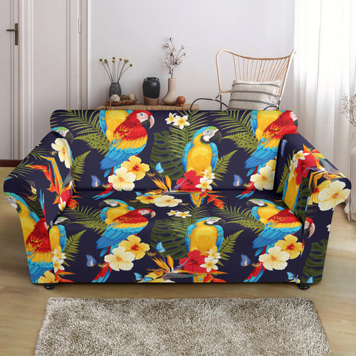 Colorful Parrot Flower Pattern Loveseat Couch Slipcover