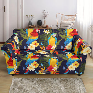 Colorful Parrot Flower Pattern Loveseat Couch Slipcover