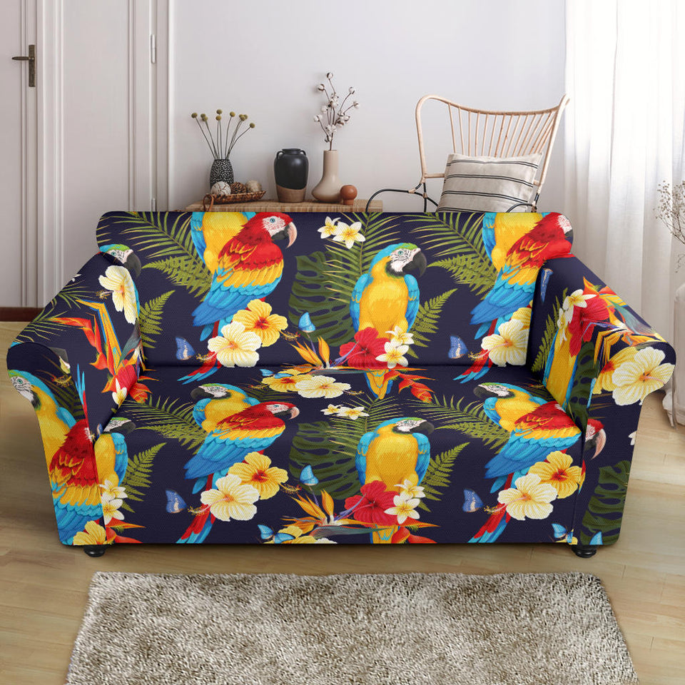 Colorful Parrot Flower Pattern Loveseat Couch Slipcover