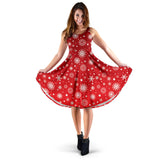 Snowflake Pattern Red Background Sleeveless Midi Dress