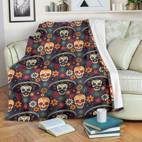Sugar Skulls Flower Maxican Pattern Premium Blanket