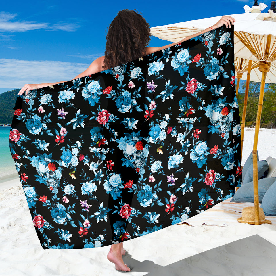 Skull Flower Roses Leave Pattern Sarong