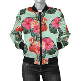 Beautiful Flamingo Tropical Palm Leaves Hibiscus Pateern Background Women'S Bomber Jacket