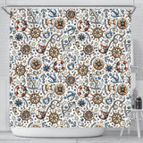 Cute Nautical Steering Wheel Anchor Pattern Shower Curtain Fulfilled In US