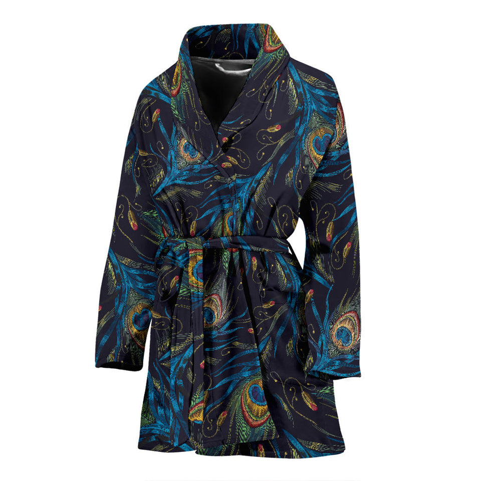 Beautiful Peacock Feather Pattern Women'S Bathrobe