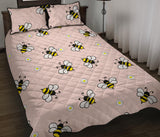 Cute bee flower pattern pink background Quilt Bed Set
