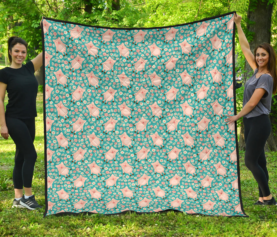 Pig Pattern Print Design 01 Premium Quilt