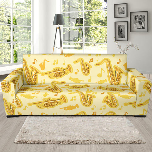 Saxophone Cornet Pattern Yellow Background Sofa Slipcover