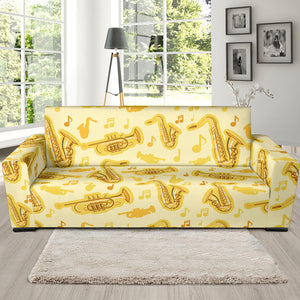 Saxophone Cornet Pattern Yellow Background Sofa Slipcover