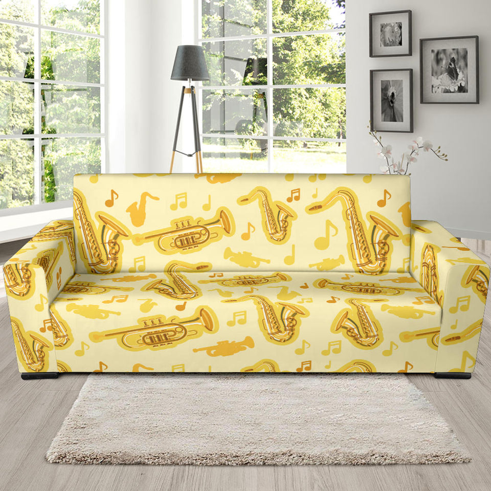 Saxophone Cornet Pattern Yellow Background Sofa Slipcover