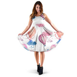 Watercolor Air Balloon Cloud Pattern Sleeveless Midi Dress