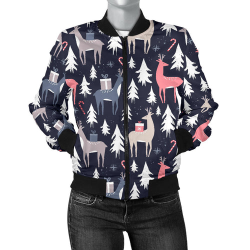 Deers Winter Christmas Pattern Women'S Bomber Jacket