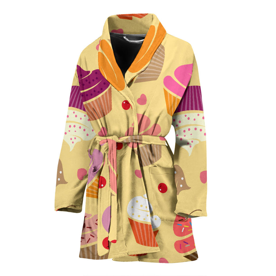Cake Cupcake Heart Cherry Pattern Women'S Bathrobe