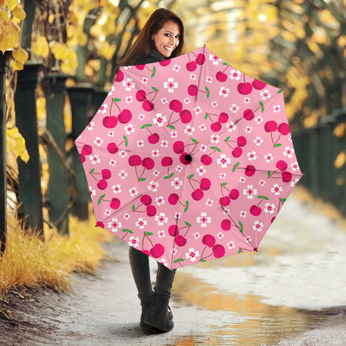 Cherry Flower Pattern Pink Background Umbrella