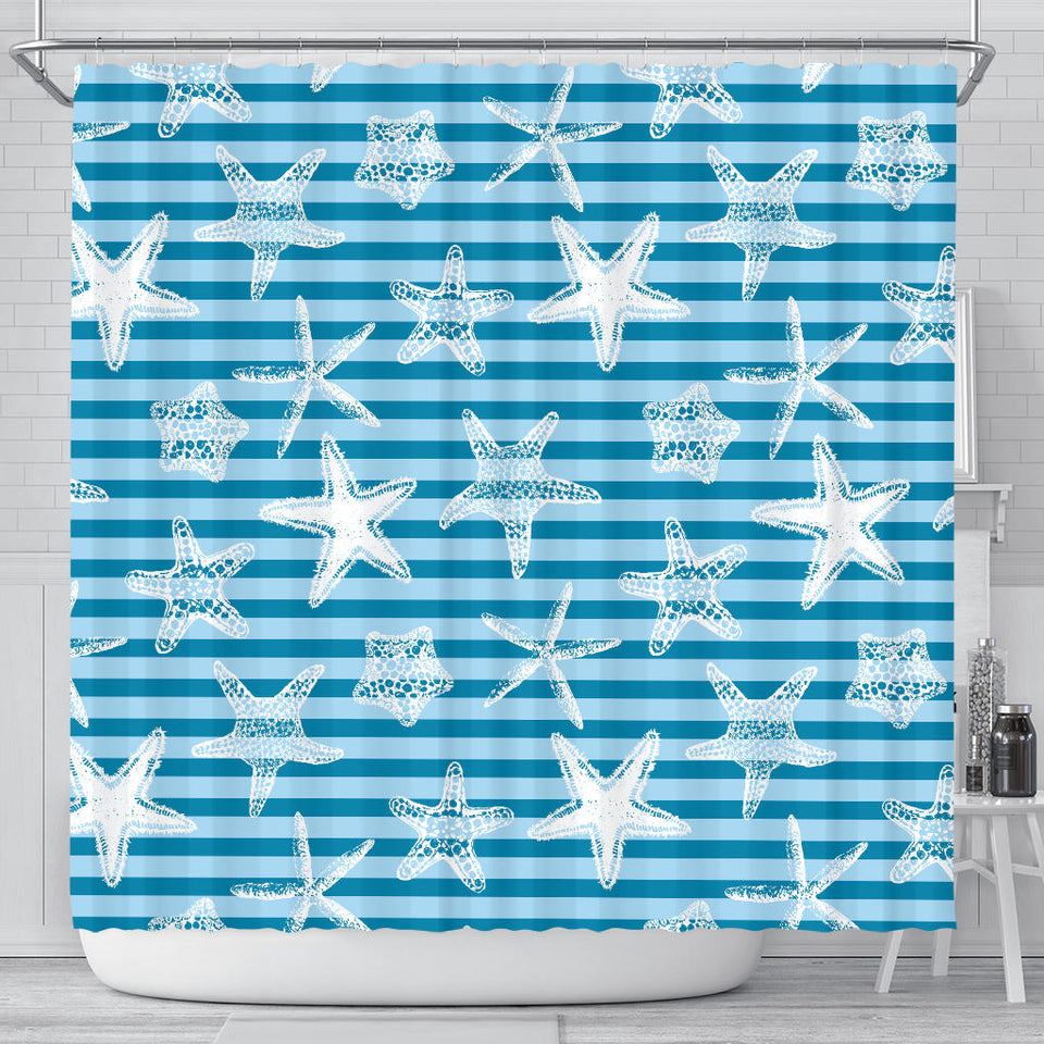 Starfish Blue Blackground Shower Curtain Fulfilled In US