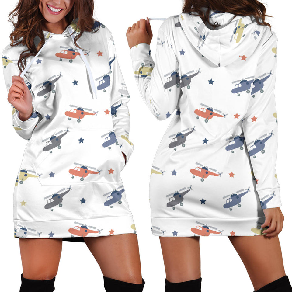 Cute Helicopter Star Pattern Women'S Hoodie Dress