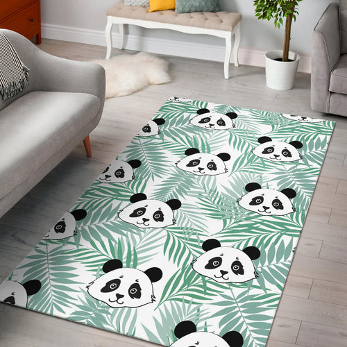 Panda Pattern Tropical Leaves Background Area Rug