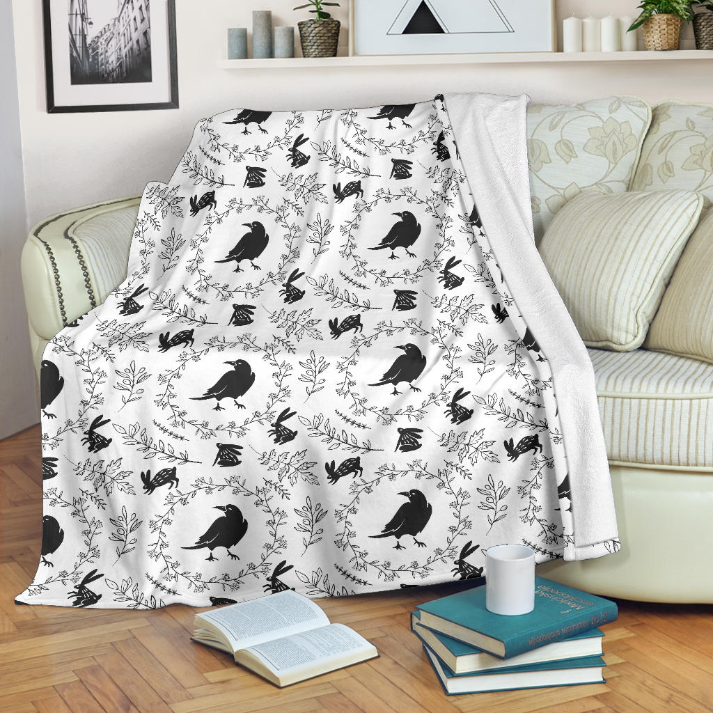 Crows Floral Wreath Rabbit Pattern Premium Blanket