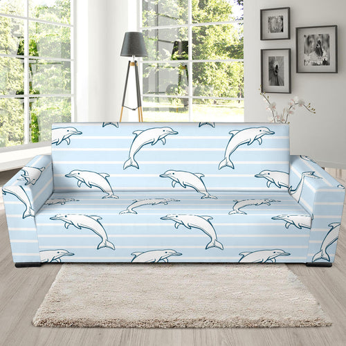 Dolphin Blue Striped Background Sofa Slipcover