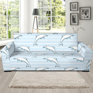 Dolphin Blue Striped Background Sofa Slipcover