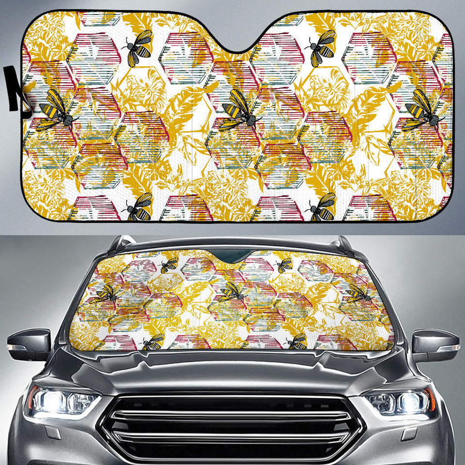 Cool Bee Honeycomb Leaves Pattern Car Sun Shade
