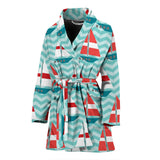 Red White Sailboat Wave Background Women'S Bathrobe
