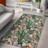 Toucan Tropical Green Jungle Palm Pattern Area Rug