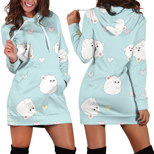 White Cute Hamsters Heart Pattern Women'S Hoodie Dress