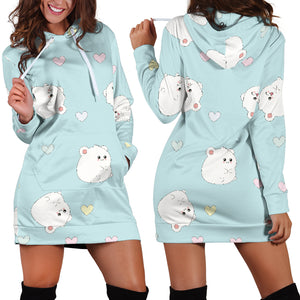 White Cute Hamsters Heart Pattern Women'S Hoodie Dress