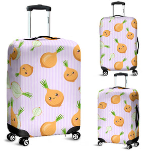 Cute Onions Smiling Faces Purple Background Luggage Covers