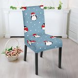Cute Penguin Christmas Snow Pattern Dining Chair Slipcover