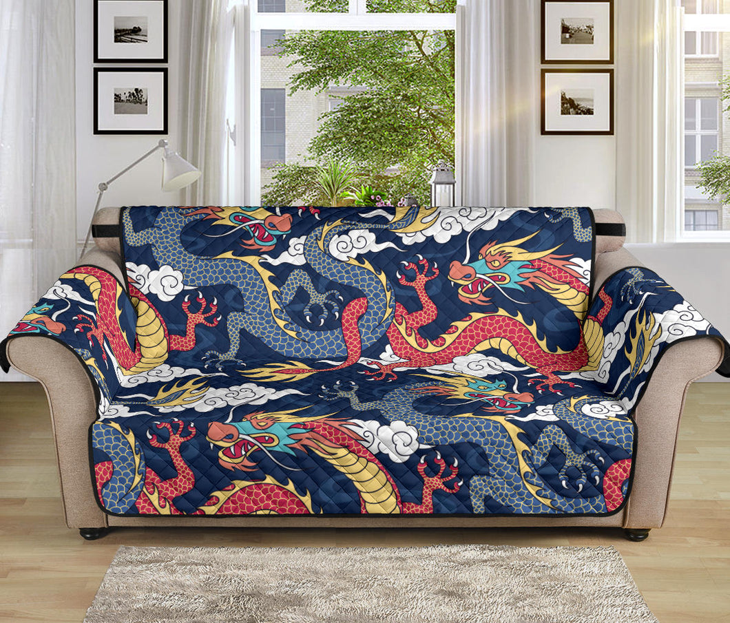 Blue red dragon cloud pattern Sofa Cover Protector