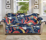 Blue red dragon cloud pattern Sofa Cover Protector
