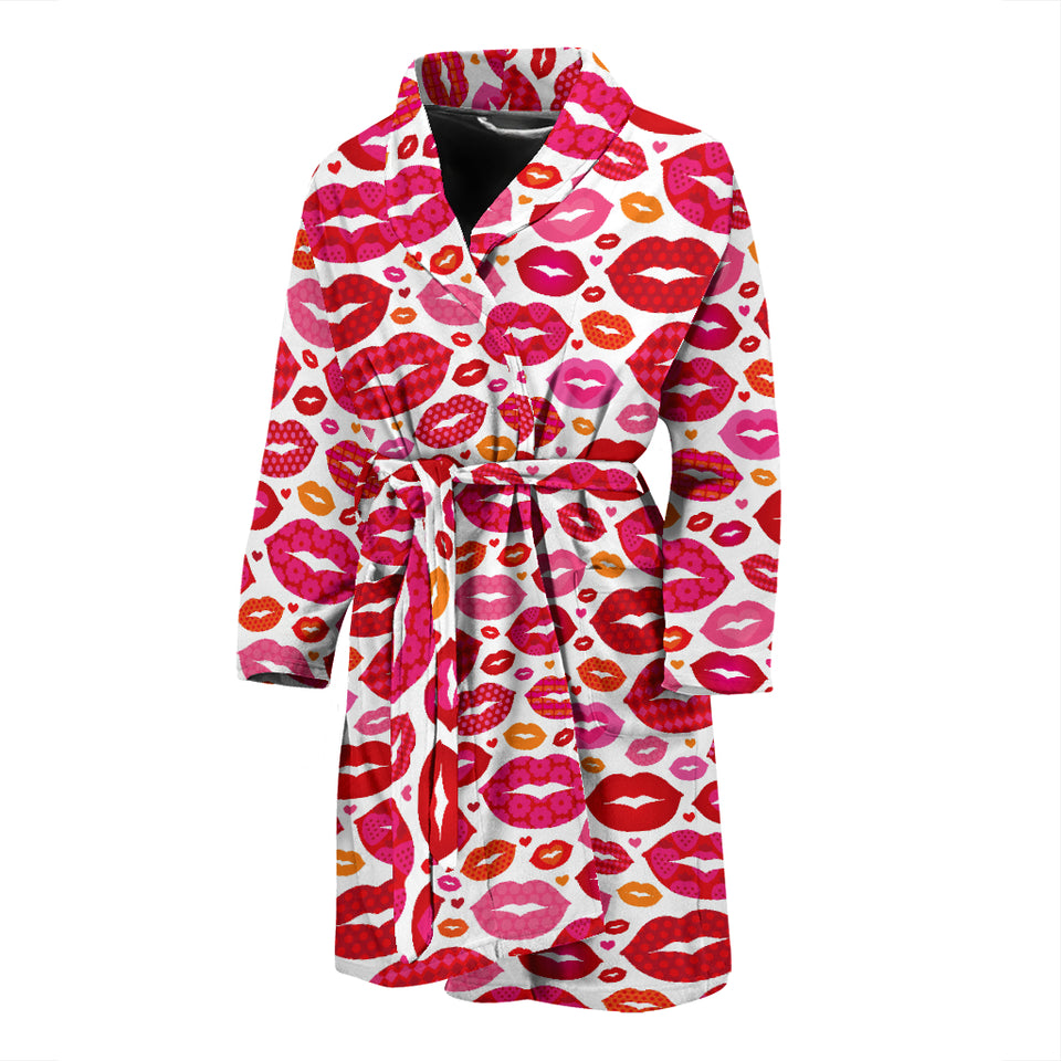 Lips Pattern Print Design 01 Men's Bathrobe