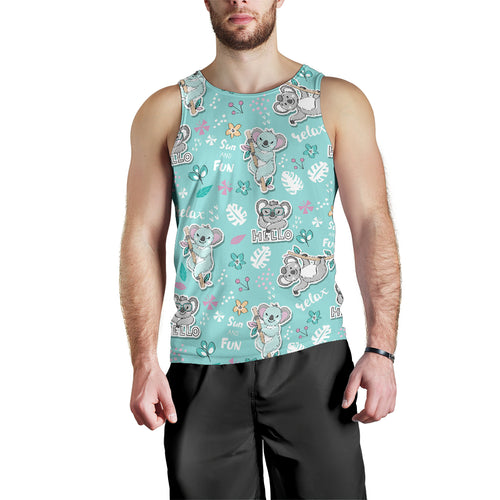 Cute koalas blue background pattern Men Tank Top