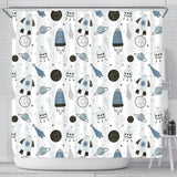 Hand Drawn Space Elements Space Rocket Star Planet Space Probe Shower Curtain Fulfilled In US