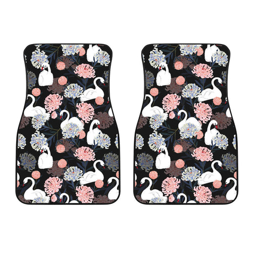 White Swan Blooming Flower Pattern Front Car Mats