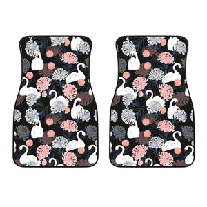White Swan Blooming Flower Pattern Front Car Mats