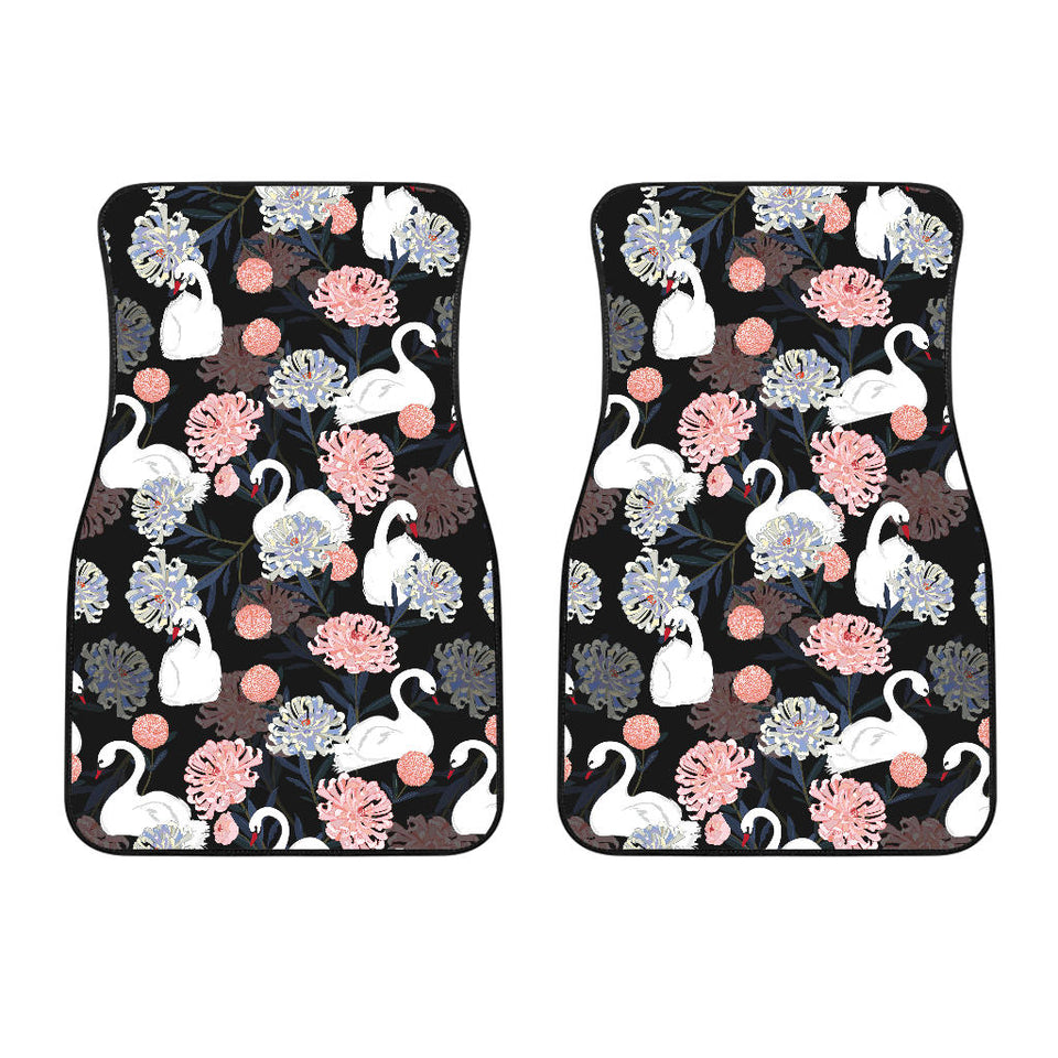 White Swan Blooming Flower Pattern Front Car Mats