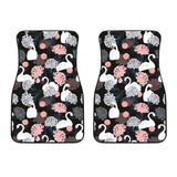 White Swan Blooming Flower Pattern Front Car Mats