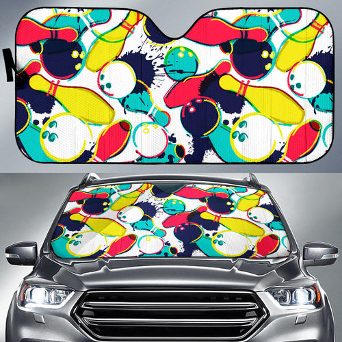 Watercolor Bowling Ball Pins Car Sun Shade