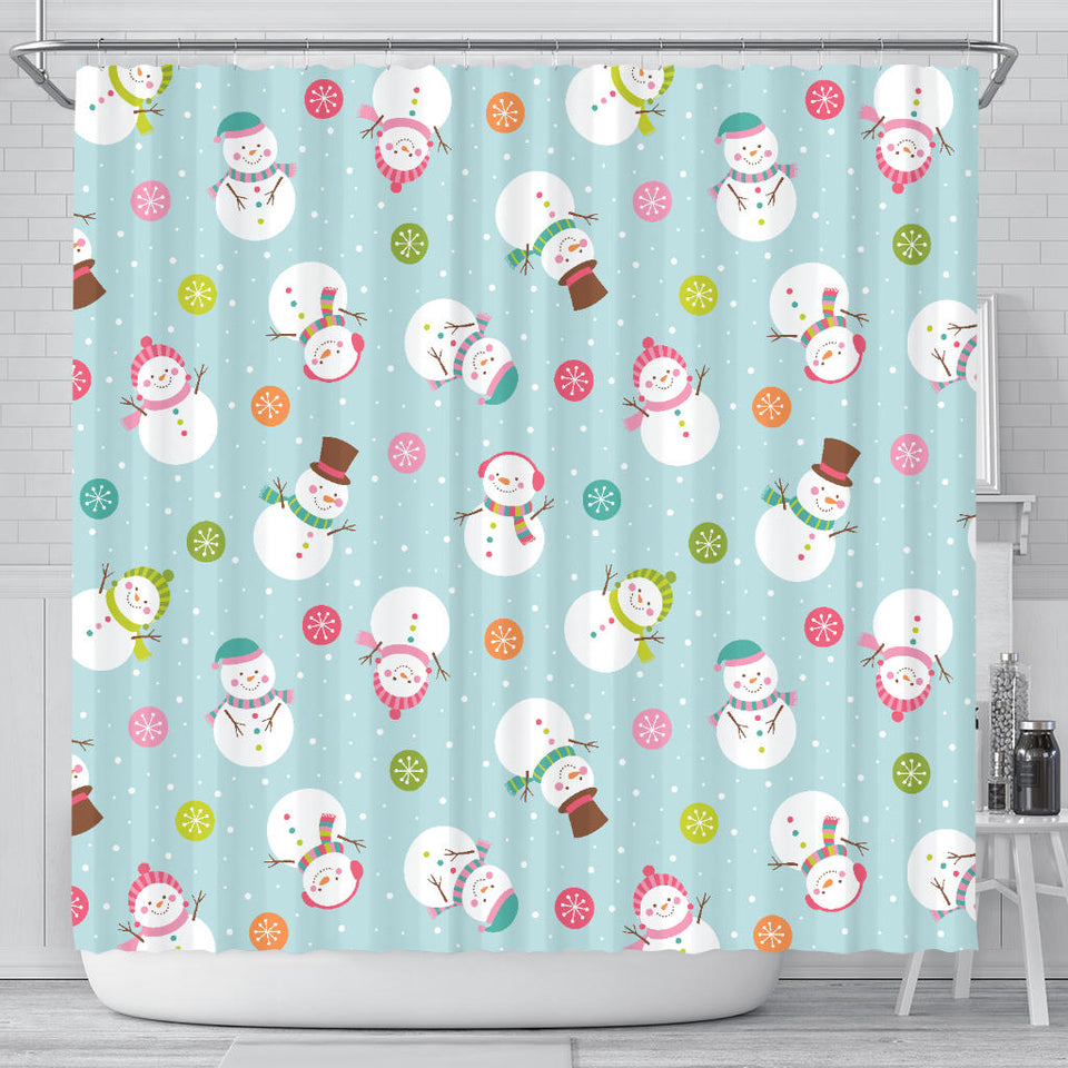 Cute Snowman Snowflake Pattern Shower Curtain Fulfilled In US
