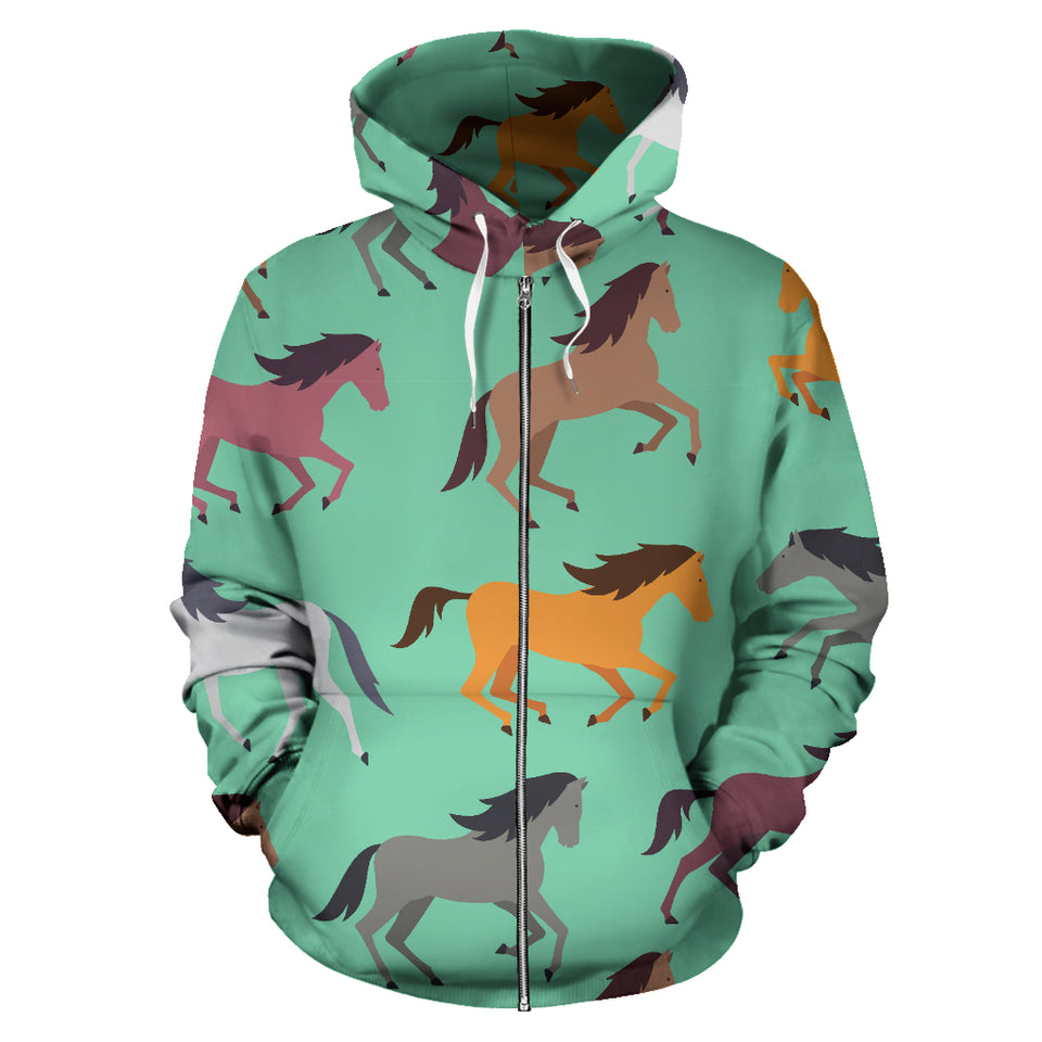 Colorful Horses Pattern Zip Up Hoodie