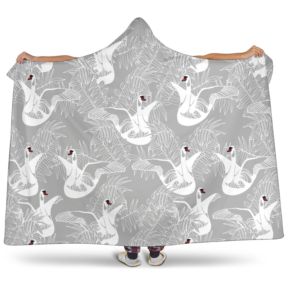 White Swan Gray Background Hooded Blanket
