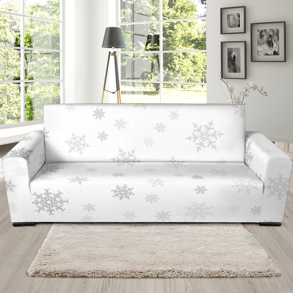 Snowflake Pattern White Background Sofa Slipcover